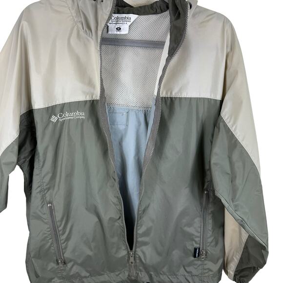 Columbia Sage Green Tan Lightweight Hooded Full Zip Packable Windbreaker Size M - Picture 3 of 13